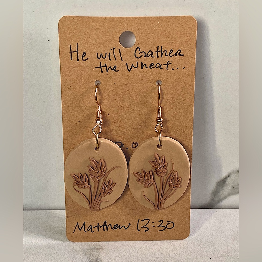 Handmade Clay Wheat Earrings